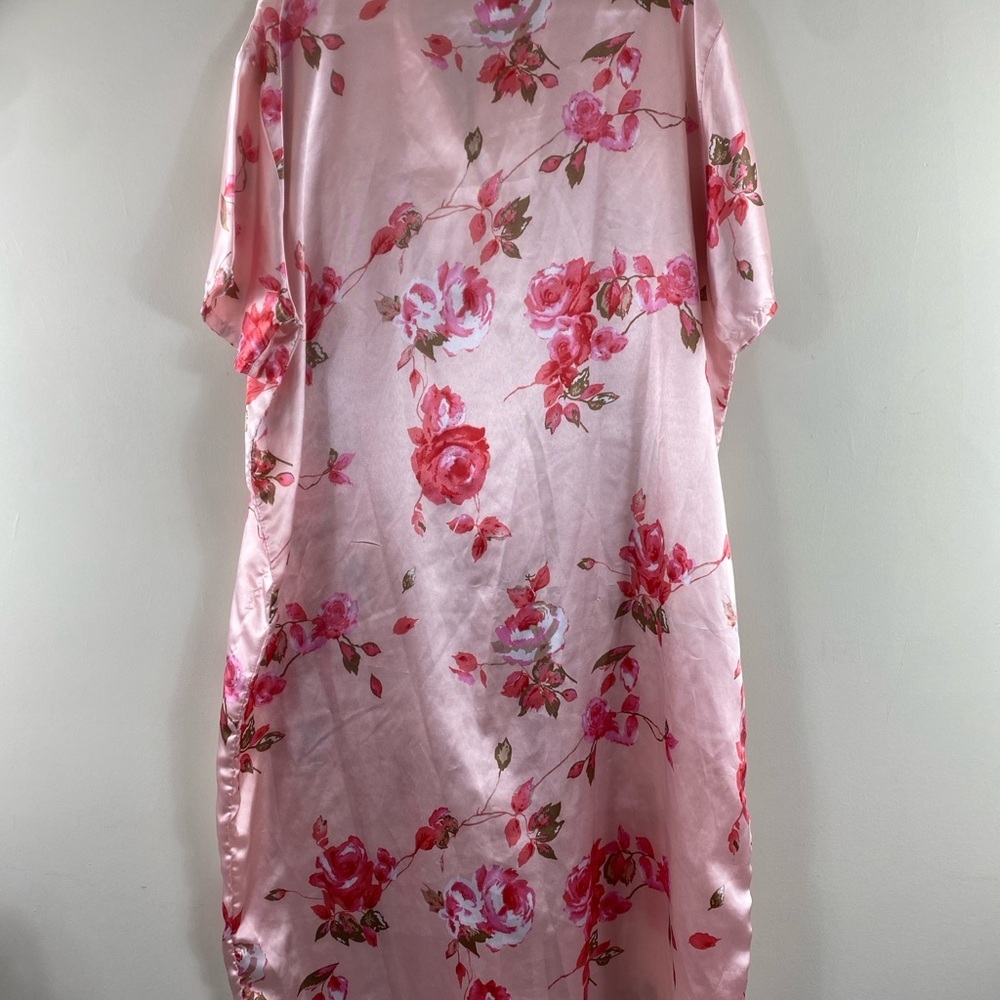 Vintage Pink Floral Satin Kimono Robe Nightshirt Pajama‎ One Size - Picture 5 of 11